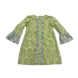 Shrimp & Grits Kids 4T Green Damask Dress Ruffle Bell Sleeve Boutique